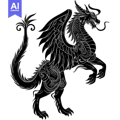 Aset premium populer: Black and White Silhouette of a Mythical Winged Dragon