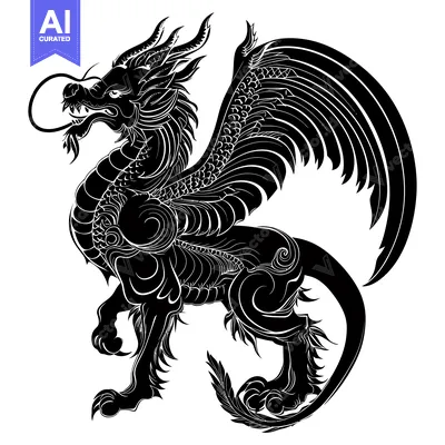 Aset premium populer: Black and White Ornate Dragon Silhouette