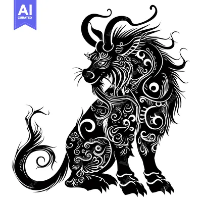 Aset premium populer: Ornate Black and White Silhouette of a Mythical Beast