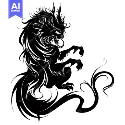 Aset premium populer: Black and White Stylized Dragon with Ferocious Expression
