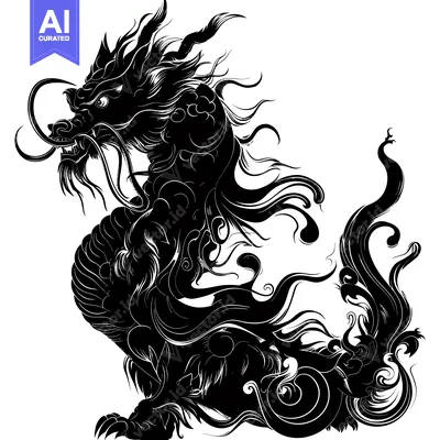 Intricately Detailed Black and White Silhouette of a Chinese Dragon