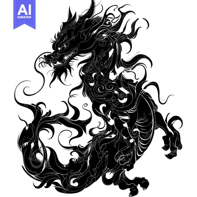 Aset desain premium: Black and White Ornate Dragon Silhouette
