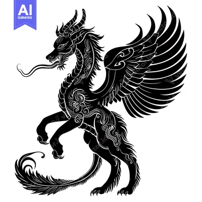 Aset premium populer: Winged, Ornate, Black Dragon with a Long Tail and Open Mouth
