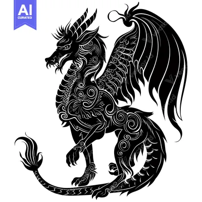 Aset premium populer: Ornate Black and White Dragon with Spikes and Feathers