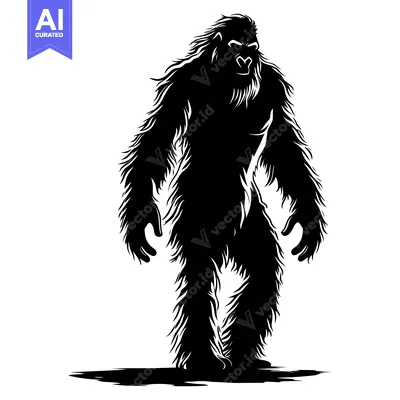 Aset premium populer: Black and White Silhouette of a Bigfoot Standing on a White Background