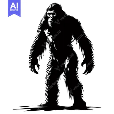 Aset desain premium: A Black and White Silhouette of a Standing Bigfoot