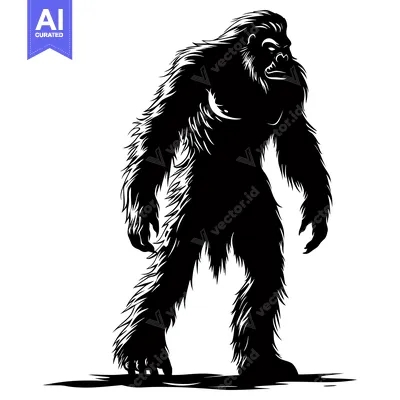 Black and White Silhouette of a Standing Bigfoot