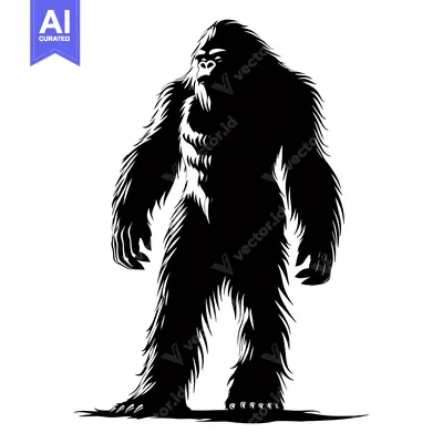 Aset premium populer: Black and White Silhouette of a Bigfoot Standing Tall