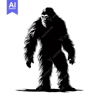 Premium design asset: Silhouette of a Standing Bigfoot with Fur