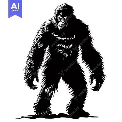 Aset premium populer: Black and White Illustration of a Standing Bigfoot