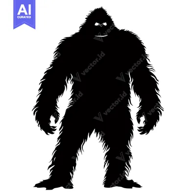 Silhouette of a Bigfoot Standing Tall with a Frowning Expression
