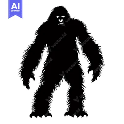 Premium design asset: Black and White Silhouette of a Bigfoot Standing Tall