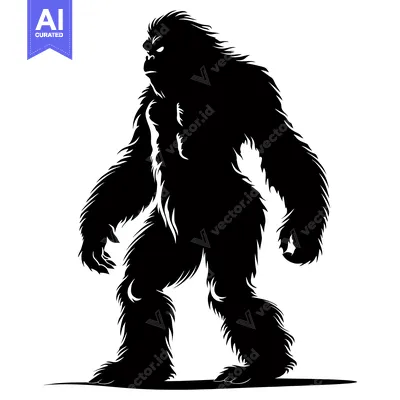 Aset premium populer: Black and White Silhouette of a Bigfoot Standing