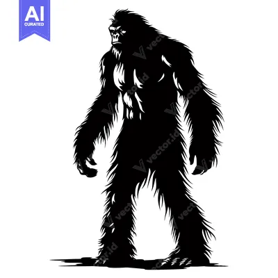 Premium design asset: Black and White Silhouette of a Bigfoot Standing Tall
