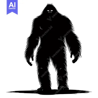 Aset desain premium: A Silhouette of a Bigfoot Standing Tall