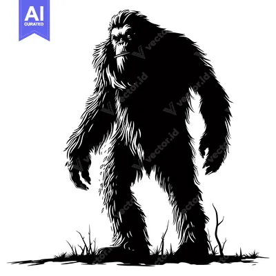 Popular premium asset: Black and White Silhouette of Bigfoot Standing in Grass