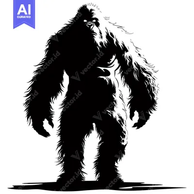 Aset desain premium: A Silhouetted Bigfoot Standing Against a White Background