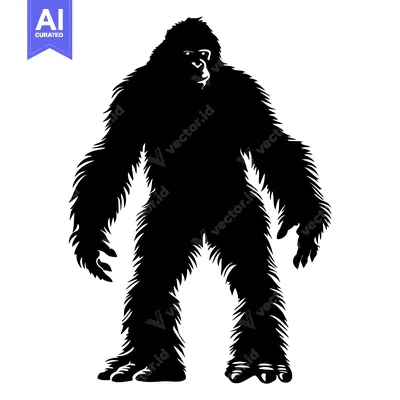 Aset desain premium: Black and White Silhouette of a Bigfoot with Fur