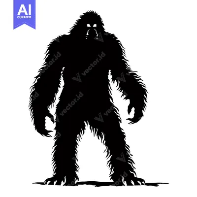 Premium design asset: Silhouette of a Bigfoot-like Creature Standing Tall