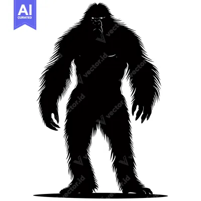 Aset desain premium: A Black and White Silhouette of a Standing Bigfoot