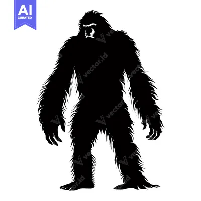 Aset desain premium: Silhouette of a Bigfoot-like Creature Standing Upright