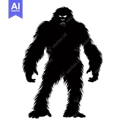 Aset desain premium: Black Silhouette of a Standing, Furry Bigfoot