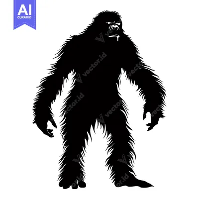 Premium design asset: A Black and White Silhouette of a Standing Bigfoot