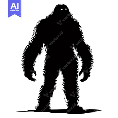 Premium design asset: Black and White Silhouette of a Standing Bigfoot