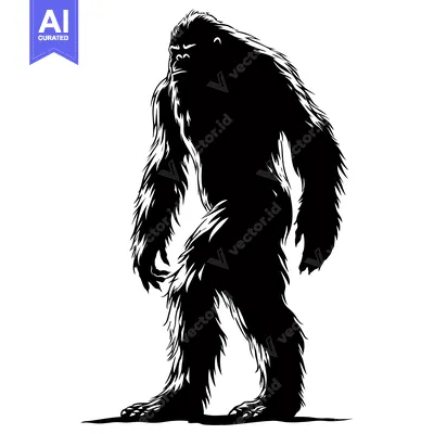 Premium design asset: Black and White Silhouette of a Standing Bigfoot