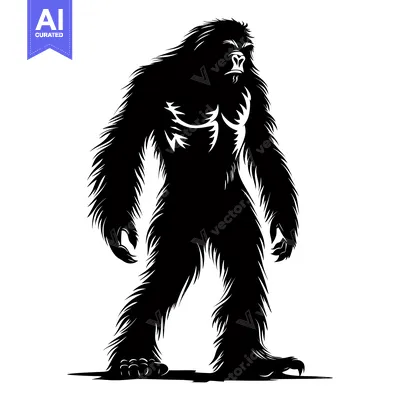 Aset premium populer: Black and White Silhouette of a Bigfoot Standing Tall