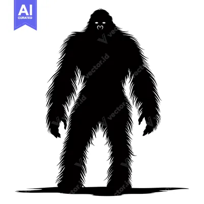 Premium design asset: A Black and White Silhouette of Bigfoot with a Heart-Shaped Mouth