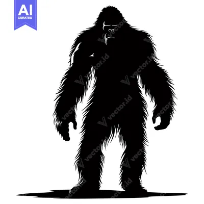 Silhouette of a Large Hairy Upright Ape Standing on Ground