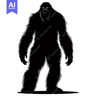 Aset premium populer: Black and White Silhouette of Bigfoot Standing Tall