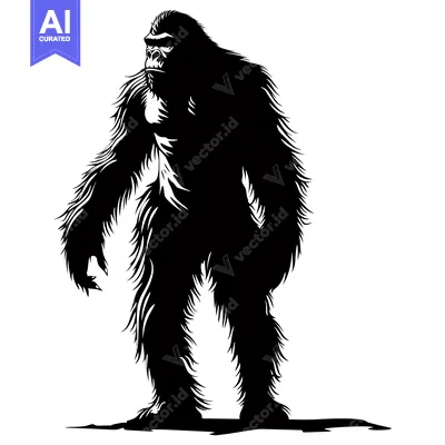 Aset desain premium: Black and White Silhouette of a Standing Gorilla