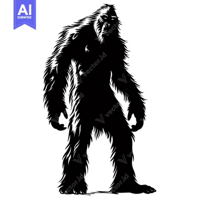 Aset premium populer: A Black and White Silhouette of a Bigfoot Standing