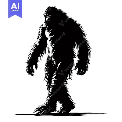 Aset premium populer: Black and White Illustration of a Standing Bigfoot