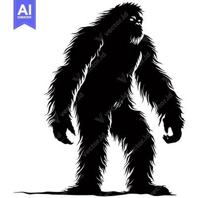 Aset desain premium: Black and White Silhouette of a Bigfoot, a Mythical Creature
