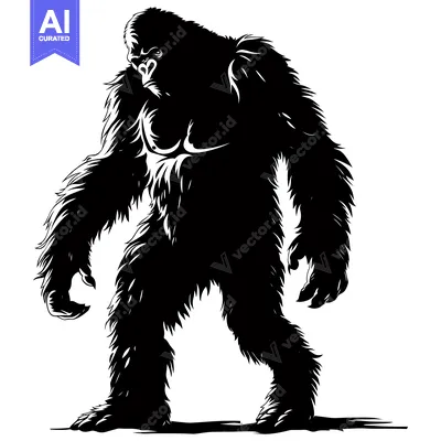 Aset premium populer: Black and White Illustration of a Standing Gorilla