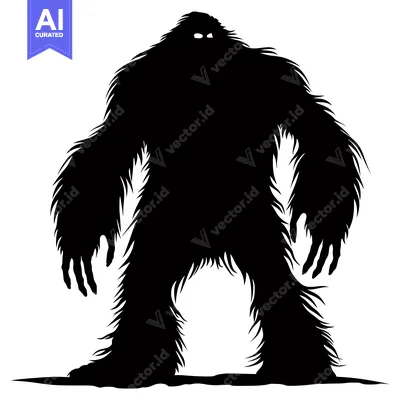 Premium design asset: A Black and White Silhouette of a Standing Yeti