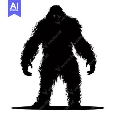 Aset premium populer: A Silhouette of Bigfoot with Fangs and a Furry Body