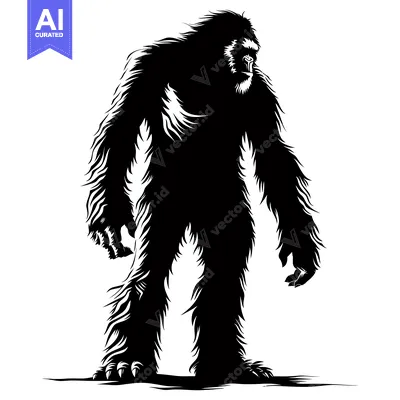 A Black and White Silhouette of a Standing Bigfoot