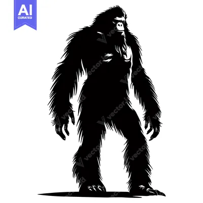 Aset premium populer: Black and White Silhouette of a Standing Bigfoot