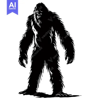 Aset premium populer: Black and White Silhouette of a Standing Bigfoot