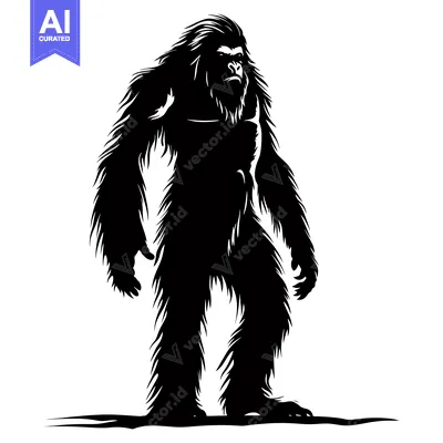 Black and White Silhouette of a Bigfoot Standing Upright