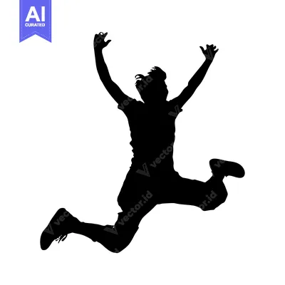 Aset desain premium: Silhouette of a Person Jumping with Arms Raised
