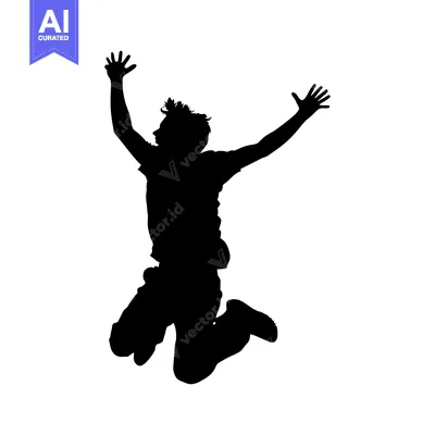 Premium design asset: Silhouette of a Man Jumping with Arms Raised