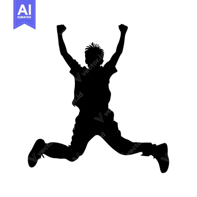 Aset desain premium: Silhouette of a Person Jumping with Arms Raised in the Air
