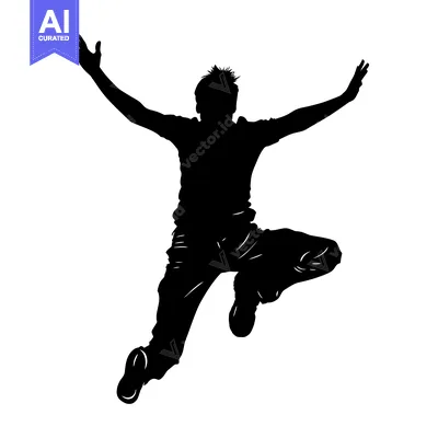 Premium design asset: Silhouette of a person jumping with arms outstretched