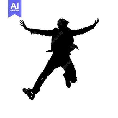 Aset desain premium: Silhouette of a Person Jumping with Arms Outstretched