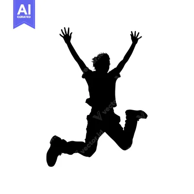 Aset desain premium: Silhouette of a Person Jumping with Arms Raised